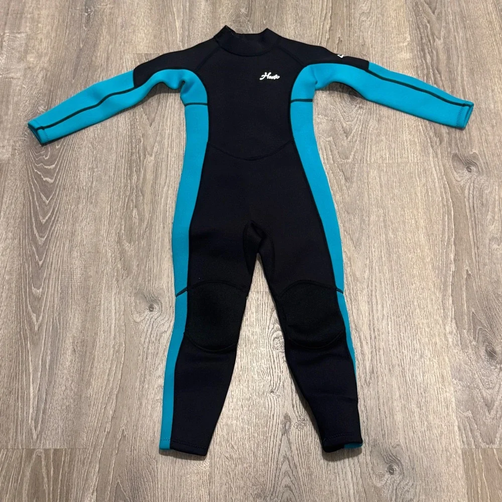 Hento Kids Full Body Neoprene Wetsuit Black Blue Size 7 Long Sleeve Scuba Dive
